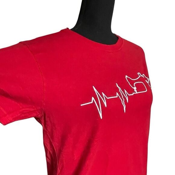 Red and White Live for Sewing Heartbeat Fitted Tee - Picture 2 of 6